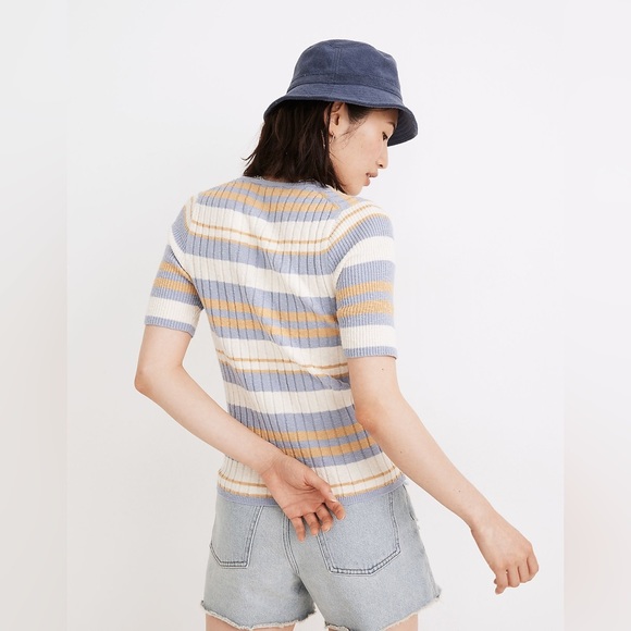 Madewell Glencrest Button Front Sweater Tee in Stripe Size Large EUC - Picture 3 of 11